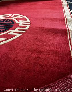 Chinese Wool Hand-Tufted Aubusson Rug, Red on Black Ground. 6' x 8' {Pickup Location: 311 Chestnut St., Falls Church City, VA 22046}