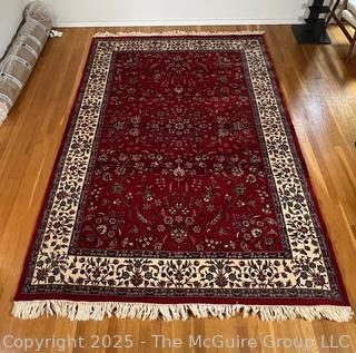 Traditional Floral Tabriz Persian Hand-knotted Wool Area Rug on Red Ground. 6' x 9'  {Pickup Location: 311 Chestnut St., Falls Church City, VA 22046}