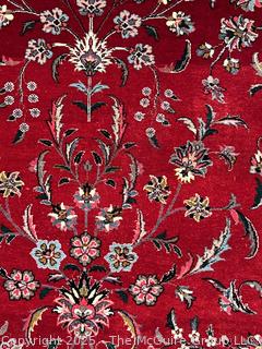 Traditional Floral Tabriz Persian Hand-knotted Wool Area Rug on Red Ground. 6' x 9'  {Pickup Location: 311 Chestnut St., Falls Church City, VA 22046}