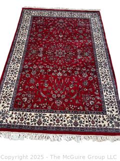 Traditional Floral Tabriz Persian Hand-knotted Wool Area Rug on Red Ground. 6' x 9'  {Pickup Location: 311 Chestnut St., Falls Church City, VA 22046}
