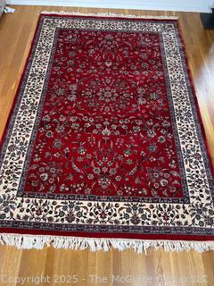 Traditional Floral Tabriz Persian Hand-knotted Wool Area Rug on Red Ground. 6' x 9'  {Pickup Location: 311 Chestnut St., Falls Church City, VA 22046}