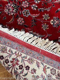 Traditional Floral Tabriz Persian Hand-knotted Wool Area Rug on Red Ground. 6' x 9'  {Pickup Location: 311 Chestnut St., Falls Church City, VA 22046}