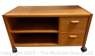 Mid-Century Scandinavian Modern Rolling Teak Stereo Cabinet.  33" x 17" x 18"  {Pickup Location: 311 Chestnut St., Falls Church City, VA 22046}