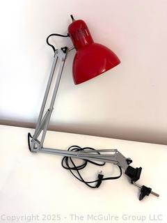 Red Swing Arm Adjustable Drafting Table Mount Lamp.  {Pickup Location: 311 Chestnut St., Falls Church City, VA 22046}