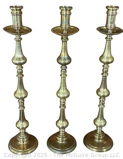 Three (3) Tall Floor Standing Brass Church Altar Candlesticks from Jerusalem. 43" {Pickup Location: 311 Chestnut St., Falls Church City, VA 22046}