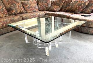 Heavy Beveled Glass Top 42" Square Table on Plexi Base {Pickup Location: 311 Chestnut St., Falls Church City, VA 22046}