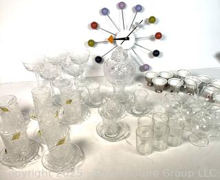 Wood Ball Wall Clock 13" - George Nelson Style Mid Century Modern Living Room and Polish Cut Crystal Glassware by Koscianski