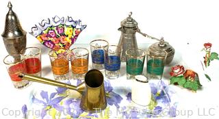 Group of Serving Items Including Moroccan Tea Glasses