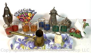 Group of Serving Items Including Moroccan Tea Glasses