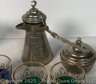 Group of Serving Items Including Moroccan Tea Glasses