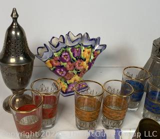 Group of Serving Items Including Moroccan Tea Glasses