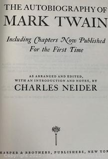 Four (4) Books Including Mark Twain Autobiography, Huckleberry Finn, Anywoman, and a Political Biography About President LBJ.
