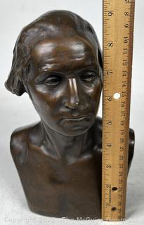 Bronze Bust of George Washington by Artist James Wilson Alexander, after a model by Houdon, copyright 1899.  9 x 6 1/4 x 5 1/8 in. 