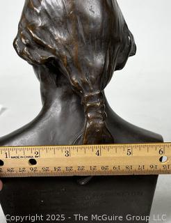 Bronze Bust of George Washington by Artist James Wilson Alexander, after a model by Houdon, copyright 1899.  9 x 6 1/4 x 5 1/8 in. 