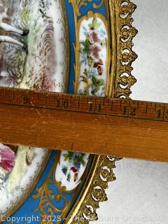 French Hand-Painted Sèvres Porcelain Compote with Gilt Bronze Mounts  Depicting A Courting Scene.