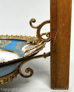 French Hand-Painted Sèvres Porcelain Compote with Gilt Bronze Mounts  Depicting A Courting Scene.