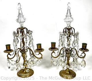 Two (2) Cut Crystal French Empire Revival Girandole Candelabra