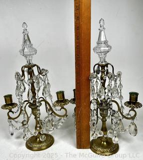Two (2) Cut Crystal French Empire Revival Girandole Candelabra