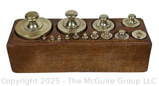 Apothecary Scale Weights In Wooden Box