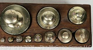 Apothecary Scale Weights In Wooden Box