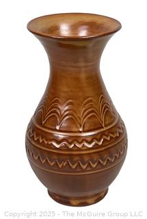 Brown Hand Thrown Glazed Pottery Vase Signed Crotan. 7" tall.