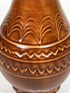 Brown Hand Thrown Glazed Pottery Vase Signed Crotan. 7" tall.