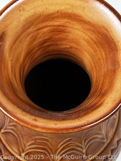 Brown Hand Thrown Glazed Pottery Vase Signed Crotan. 7" tall.