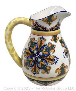 Godinger & Co. Blue and Gold Mediterranean Inspired Pottery Pitcher.  10"