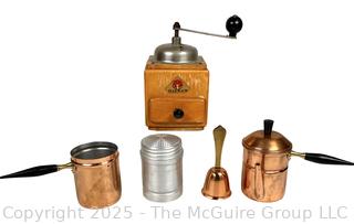 Kitchenware Including Coffee Grinder, DURO Copper Italian Coffee Pot, Bell and Shaker
