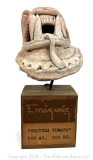 Pre-Columbian Molded Terracotta Fanged Effigy, Tumaco Culture c 500BC-500AD