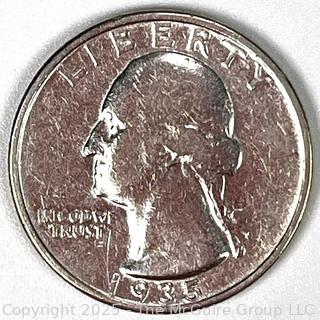 1935 (D) US Washington Head Quarter 25 Cent Silver Coin