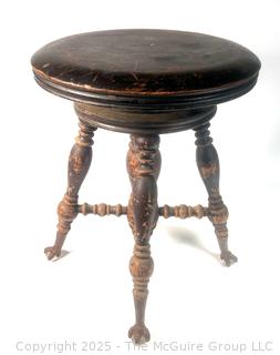 Victorian Adjustable Wood Piano Stool with Glass Ball Claw Feet