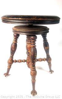 Victorian Adjustable Wood Piano Stool with Glass Ball Claw Feet