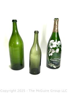 Thre (3) Green Bottles Including Perrier Jouet Belle Epoque