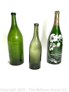 Thre (3) Green Bottles Including Perrier Jouet Belle Epoque