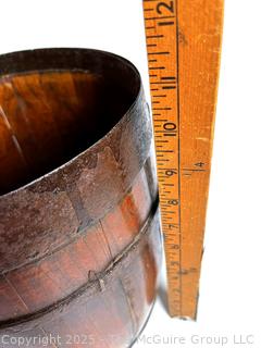 Iron Banded Wood Bucket or Barrel.  Base Loose. 11" tall