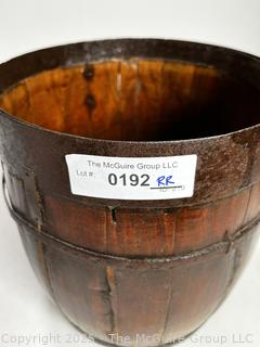 Iron Banded Wood Bucket or Barrel.  Base Loose. 11" tall