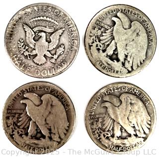 Four (4) US Silver Coins - Walking Liberty and Kennedy Half Dollar 50 Cent Coins