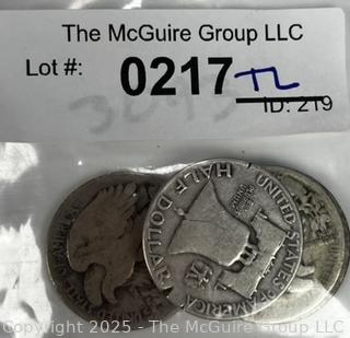 Four (4) US Silver Coins: Walking Liberty and Franklin Half Dollar 50 cent coins