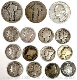 US Silver Coins with Various Dates and Denominations
