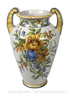 Italian Hand Painted Double Handled Urn Style Vase