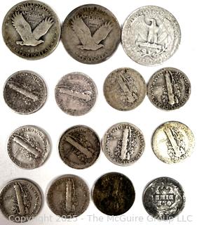 US Silver Coins with Various Dates and Denominations
