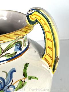 Italian Hand Painted Double Handled Urn Style Vase