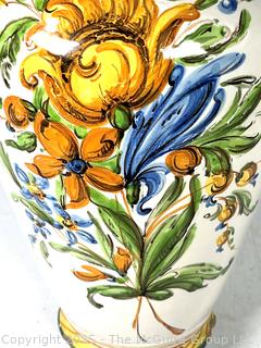 Italian Hand Painted Double Handled Urn Style Vase