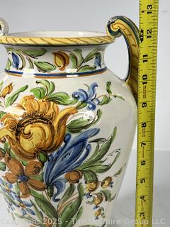 Italian Hand Painted Double Handled Urn Style Vase