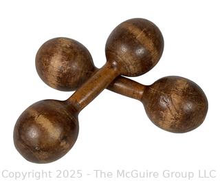 Pair of Victorian Wood Barbell Weights Dumbbells