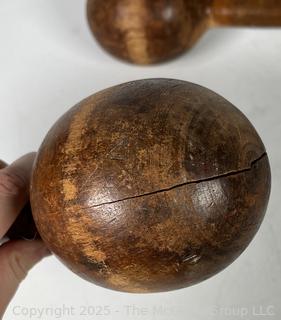 Pair of Victorian Wood Barbell Weights Dumbbells