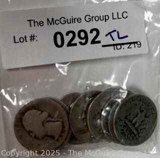 Ten (10) US Washington Head Quarter 25 Cent Silver Coins with Various Dates and Marks