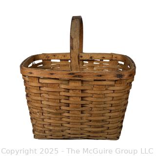 New England Primitive Antique Splint Ash Gathering Basket