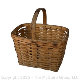 New England Primitive Antique Splint Ash Gathering Basket